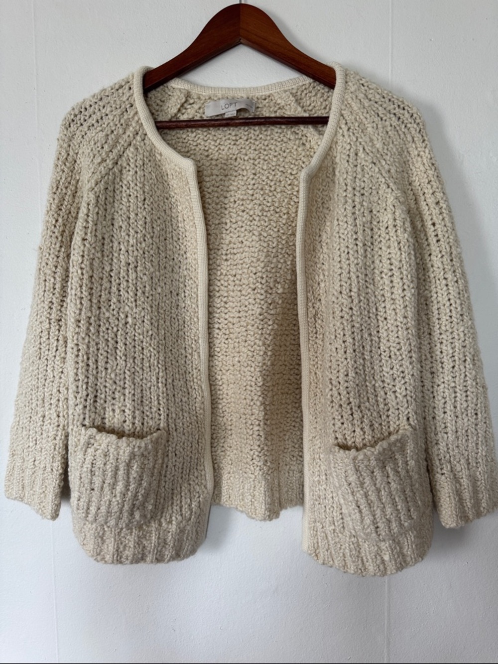 LOFT Cream Chunky Open-Front Knit Cardigan